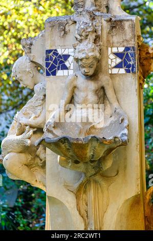 Feature of the La Aguadora fountain in a small city square. The old piece of art is considered heritage in the city Stock Photo