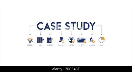 Case study banner web icon vector illustration concept with icon and symbol of research, data, conditions, examination, method, in-depth, analyzing Stock Vector