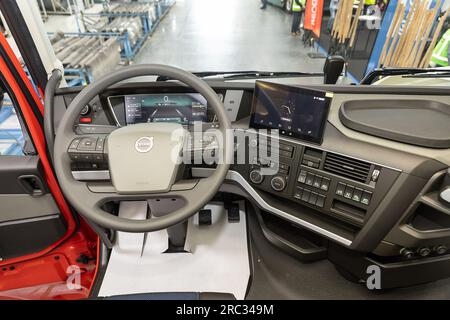 Gent, Belgium. 12th July, 2023. Illustration picture shows the presentation of an electrical truck at Volvo Group Trucks Operations in Oostakker, Gent, Wednesday 12 July 2023. BELGA PHOTO JAMES ARTHUR GEKIERE Credit: Belga News Agency/Alamy Live News Stock Photo