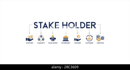 banner of stakeholder relationship web icon vector illustration concept for stakeholder, investor, government, and creditors with icon of community Stock Vector