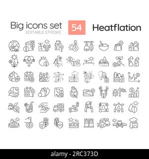 Editable thin line icons for heatflation Stock Vector