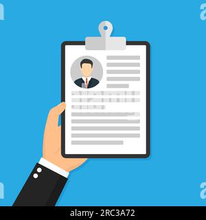 Clipboard with job application and pen. CV papers resume. Job interview.  Human resources management concept, searching professional staff, work.  Found right resume. Vector illustration in flat style Stock Vector Image &  Art 