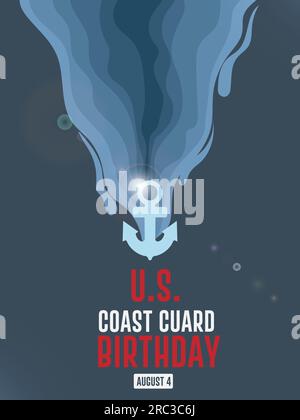 U.S. Coast Guard Birthday to the United States  August 4. Anchor  Sea style Patriotic element concept. Vector Poster design. Stock Vector