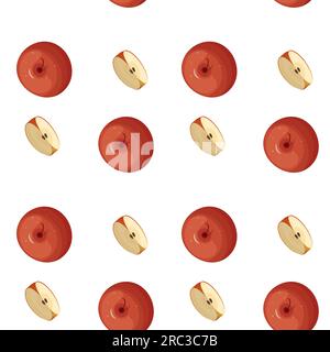 Seamless pattern of whole apples and apple slices.  Suitable for wallpapers, web page backgrounds, surface textures, textiles. Stock Vector