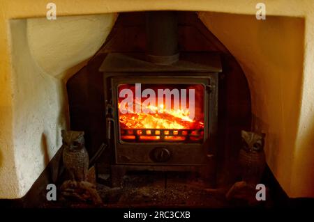 log burning stove Stock Photo