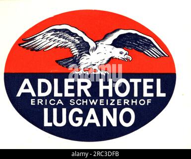 gastronomy, hotels, Hotel Adler, Lugano, baggage tag, 20th century, ADDITIONAL-RIGHTS-CLEARANCE-INFO-NOT-AVAILABLE Stock Photo