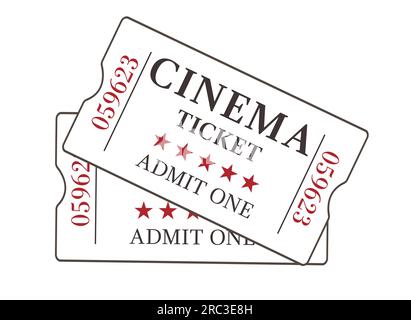 Two cinema tickets close up top view. Tear-off ticket. Black and yellow ...