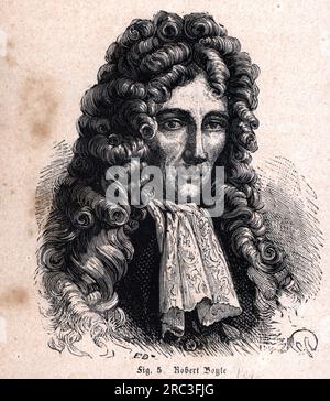 Boyle, Robert, 25.1.1627 - 30.10.1691, British natural scientist, wood engraving, late 19th century, ARTIST'S COPYRIGHT HAS NOT TO BE CLEARED Stock Photo