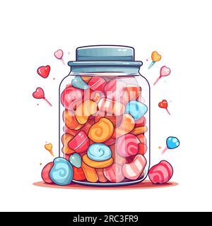 Lollipops image. Glass jar with various lollipops. Sweet candies in flat design. Vector illustration Stock Vector