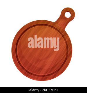 Wooden round pizza board, pate top view in cartoon style isolated on white background. Kitchen enpty cutting desk. . Vector illustration Stock Vector