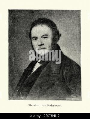 Vintage illustration of Marie-Henri Beyle (23 January 1783 – 23 March 1842), better known by his pen name Stendhal a 19th-century French writer. Best known for the novels Le Rouge et le Noir (The Red and the Black, 1830) and La Chartreuse de Parme (The Charterhouse of Parma, 1839). AFter a painting by by Olof Johan Södermark. Stock Photo