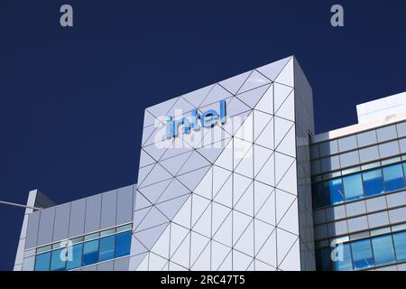HAIFA, ISRAEL - NOVEMBER 1, 2022: Intel research and development office in Matam business park in Haifa. Intel is an American tech company specializin Stock Photo