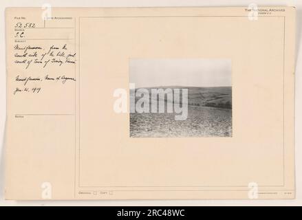 Soldiers positioned on the south side of the hill, just south of the town of Ivoiry, France, gaze towards Mountfaucon during World War One. This photograph was taken on January 21, 1919, and is part of the collection from the National Archives. Stock Photo