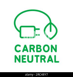 Carbon neutral sign or icon. Green leaf with a plug. Sustainable energy sources.. Clean energy concept. Zero emission. Renewable clean power. Vector Stock Vector