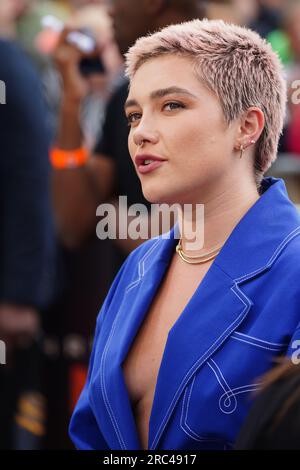 Florence Pugh arrives for the photo call for Oppenheimer at Trafalgar
