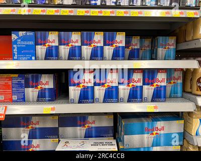 Norfolk, NE USA - May 12, 2023:  A display of Red Bull Energy drinks at a Walmart Store with no people. Stock Photo