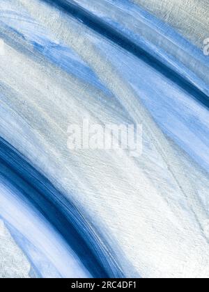 Blue with silver stripes, abstract brush texture, creative hand painted background, acrylic painting on canvas. Contemporary art. Stock Photo