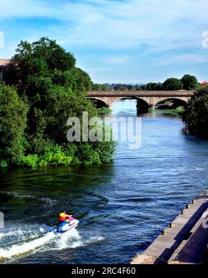 Jet Ski on the Upper River Bann, Portadown, Craigavon, County Armagh, Northern Ireland Stock Photo