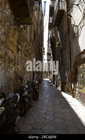 Antique buildings in the historic center of Palermo in Sicily, Italy. Stock Photo