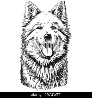 Samoyed dog head line drawing vector,hand drawn illustration with ...