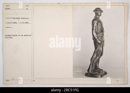 Bronze statue of an American soldier, numbered 68669, captured in a photograph by Keen Polk.S.C. Rec-27-1920. The photo was taken in May 1920, showing a life-size bronze statue depicting an American soldier. Described as a symbol, the statue was officially issued, noted with the identifier C Note 46 60859. Stock Photo