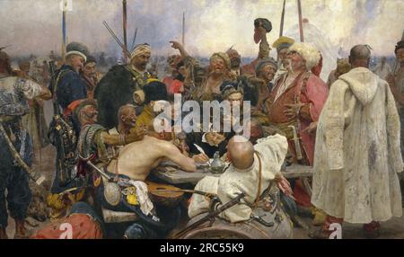 The Reply of the Zaporozhian Cossacks to Sultan Mehmed IV 1889 - 1896; Russian Federation by Ilya Repin Stock Photo