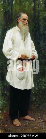Leo Tolstoy barefoot 1901 by Ilya Repin Stock Photo