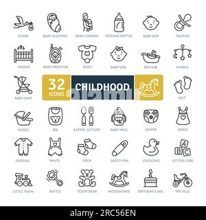 Childhood Icons Pack. Thin line icons set. Simple vector icons Stock Vector