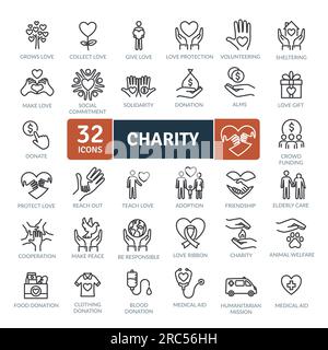 Charity Icons Pack. Thin line icons set. Simple vector icons Stock Vector