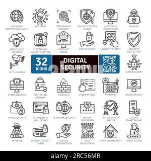 CyberSecurity and Safety Technology icons Pack Vector. Thin line icon collection. Outline web icon set Stock Vector