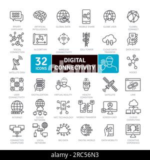 Digital Connectivity icons Pack. Thin line Collection of Digital Processing of Information Stock Vector