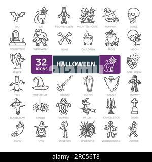 Halloween icons Pack. Thin line icons set. Simple vector icons Stock Vector