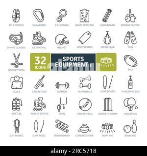 Sports Equipment Icons Pack. Thin line icons set. Simple vector icons Stock Vector