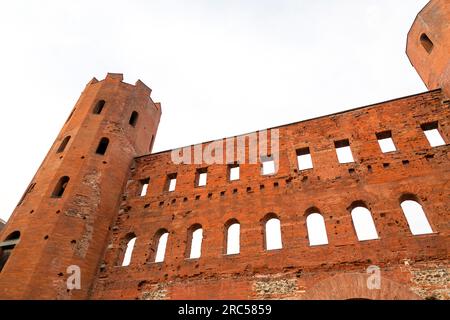 The Palatine Gate, Porta Palatina is a Roman Age city gate in Turin, providing access through the city walls of Julia Augusta Taurinorum from the Nort Stock Photo