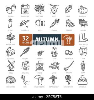 Autumn icons Pack. Thin line icons set. Simple vector icons Stock Vector