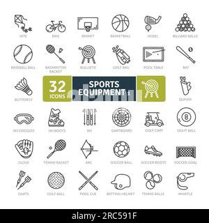 Sports Equipment Icons Pack. Thin line icons set. Simple vector icons Stock Vector
