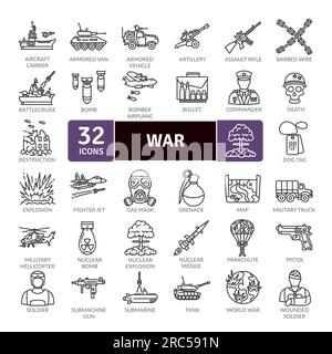 War and conflict icons Pack. Thin line icon collection. Outline web icon set Stock Vector