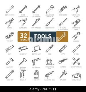 Work Tools Icons. Line icons collection set. Simple vector icons Stock Vector