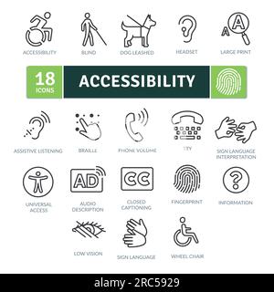 Accessibility Icons Pack. Thin line icons set. Simple vector icons Stock Vector