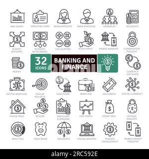 Banking and Finance Icons Pack.Thin line icons set. Simple vector icons Stock Vector