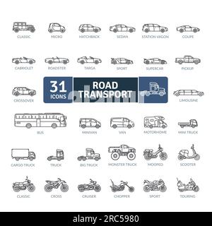 Road Vehicles Icons Pack. Thin line icons set. Simple vector icons Stock Vector