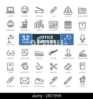 Office Supplies Icons Pack. Thin line icons set. Simple vector icons Stock Vector