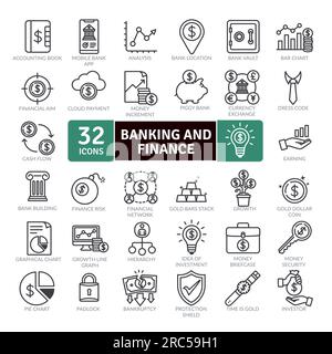 Banking and Finance Icons Pack.Thin line icons set. Simple vector icons Stock Vector