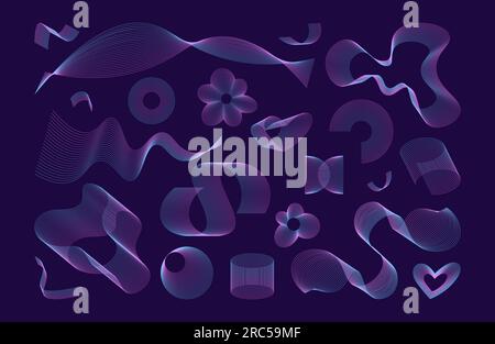 Retrofuturistic Geometric grid shapes. y2k wireframe elements. Stock Vector