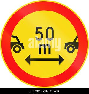 Road sign 393 in Finland - Drivers must maintain a safe minimum distance between their vehicles as shown Stock Photo