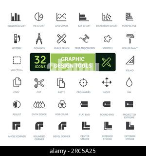 Icon pack of graphic design tools to express your digital creativity. Thin line icons set. Simple vector icons Stock Vector