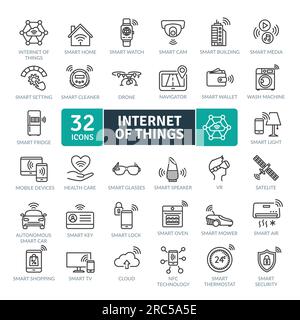 Internet Of Things icons Pack. Thin line Collection Smart Technology icons Stock Vector