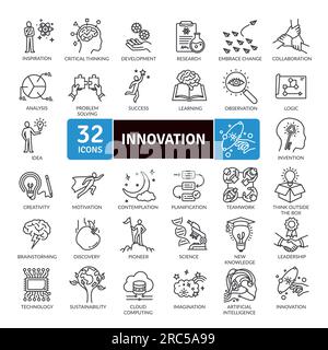 Innovation and technological future icons Pack Vector. Innovative methods for a brighter future icons pack Stock Vector