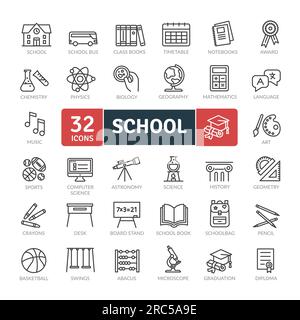 School Icons Pack. Thin line icons set. Simple vector icons Stock Vector