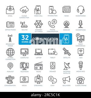Communication Icons Pack. Thin line icons set. Simple vector icons Stock Vector
